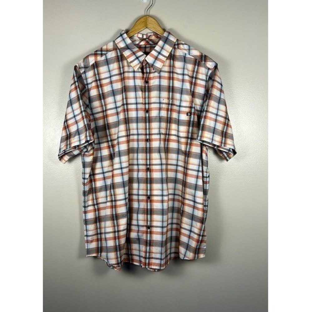 Marmot Mens XXL Short Sleeve Plaid Button Down Shirt Orange Blue SCC-586‎